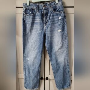 Something Navy Mom Jeans Blue Distressed Straight Leg 6
